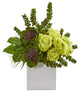 14" Rose & Succulent Artificial Arrangement in White Vase