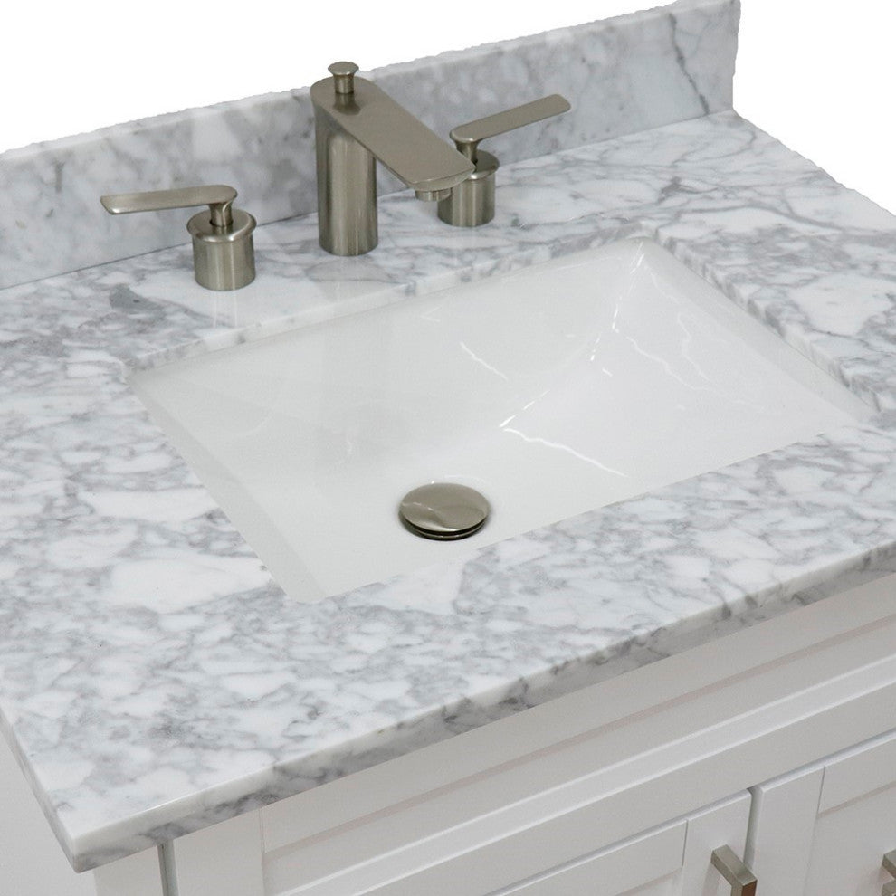 31" Single Sink Vanity, White Finish With White Carrara Marble