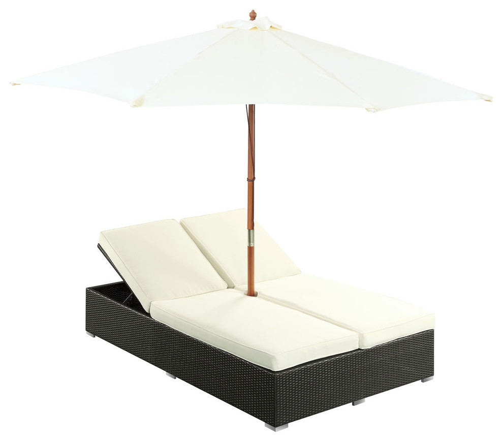 Modern Contemporary Outdoor Patio Rattan and Wicker Chaise Sofa White