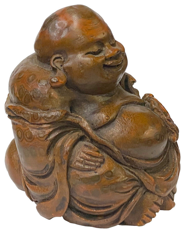 Chinese Bamboo Carved Happy Buddha Ru Yi Figure Display, Hws2177