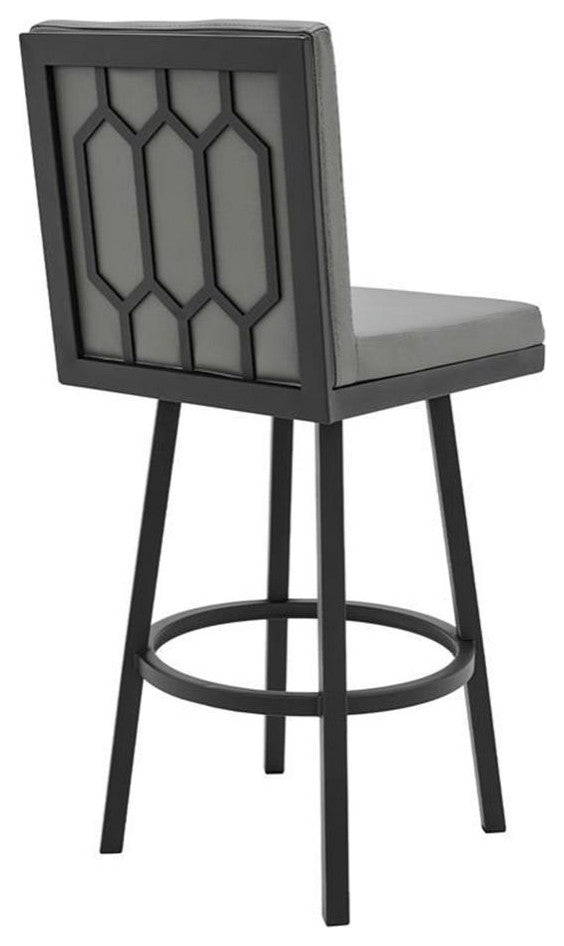 Armen Living Rochester 26" Modern Faux Leather Swivel Counter Stool in Gray