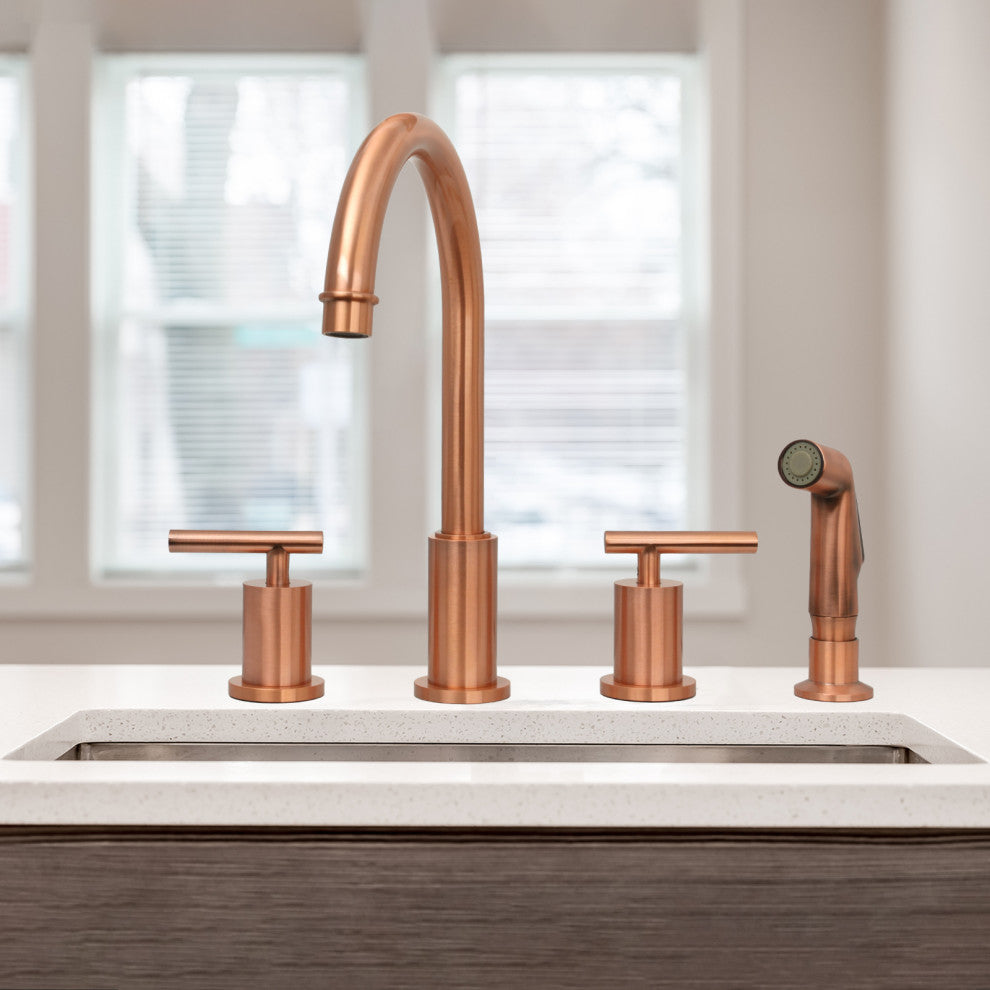 Akicon™ Two-Handles Copper Widespread Kitchen Faucet With Plastic Side Sprayer