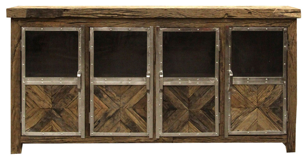 Ayers Sideboard Reclaimed Railroad Tie Wood With Clear Glass And Chrome Finish