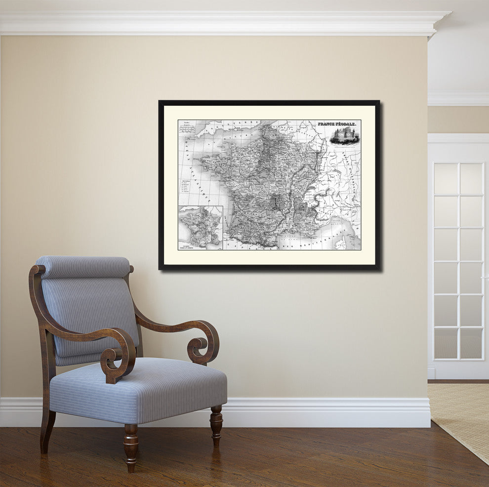 Mideavel France Crusades Vintage B&W Map Canvas Print, 28"x37"
