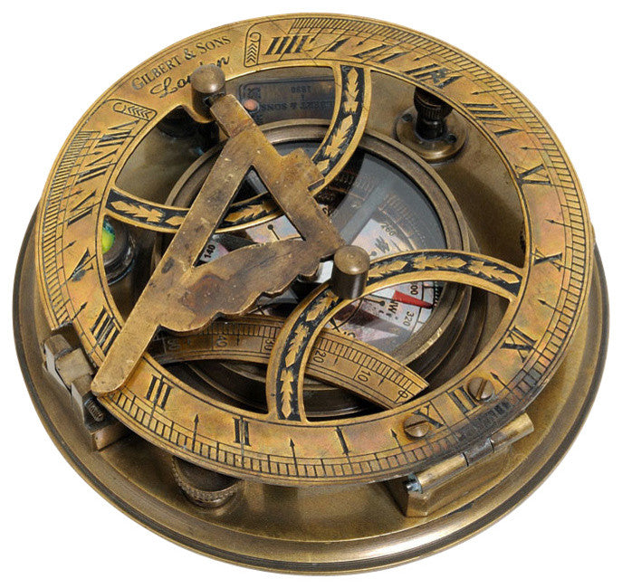 Sundial Compass In Wood Box, Large