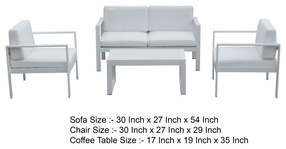 Benzara BM287851 Piece Outdoor Sofa, Chairs, /Table Set, Crisp White Aluminum