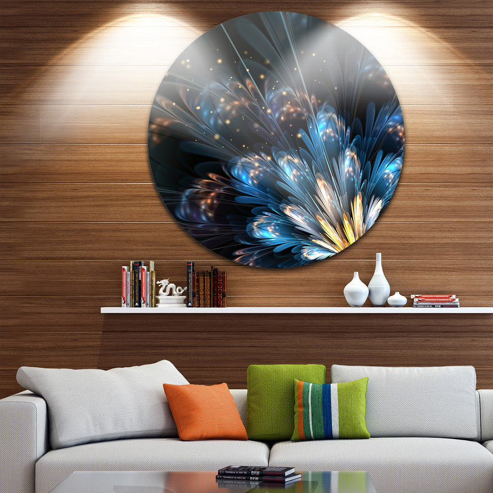 Blue Flower With Golden Details, Floral Digital Disc Metal Artwork, 11"