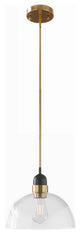 Industrial Matte Black Glass Shade Pendant Light With Brass Finish