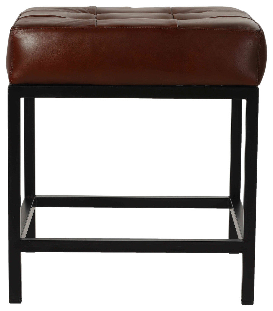 Bare Decor Tanzie Genuine Leather Stool and Metal Legs