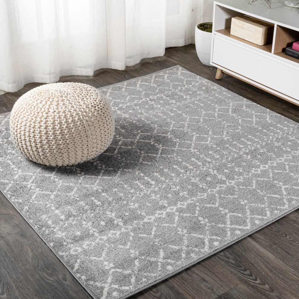 Moroccan HYPE Boho Vintage Diamond Gray/Ivory 9' Square Area Rug
