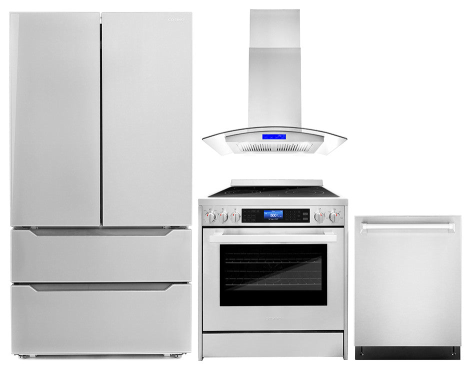4-Piece, 30" Range, 30" Range Hood, 24" Dishwasher and Refrigerator