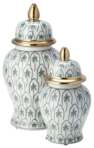 Ceramic 10"H Temple Jar, Green/Gold