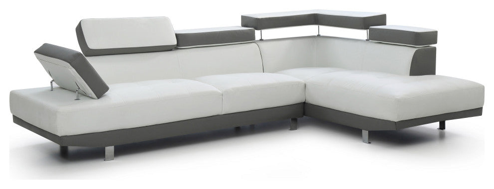 Riveredge 2 Piece Faux Leather L Shape Sectional Sofa, White and Gray
