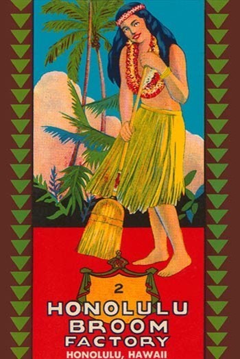 Honolulu Broom Factory Broom Label- Framed Paper Poster 20" x 30"
