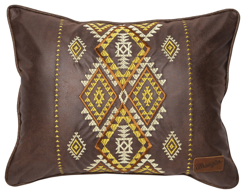 Diamond River Southwestern Faux Leather Throw Pillow 16x20