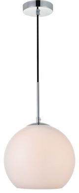 Elegant Baxter 1-Light Chrome Pendant With Frosted White Glass