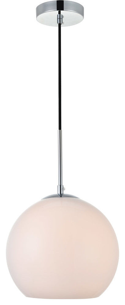Elegant Baxter 1-Light Chrome Pendant With Frosted White Glass