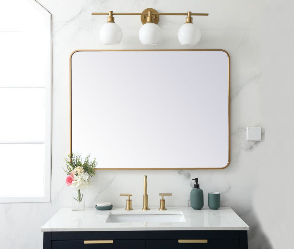 Elegant MR803040BR Soft Corner Metal Rectangular Mirror 30X40", Brass
