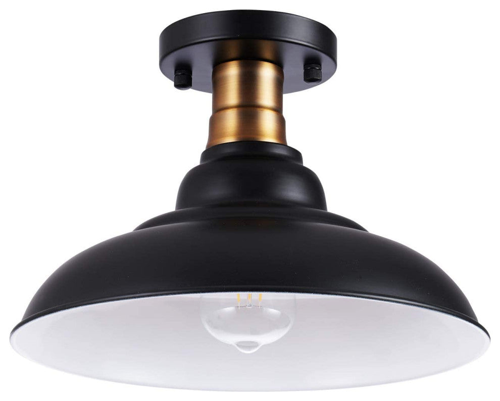 Industrial Black Semi Flush Mount Light, Farmhouse