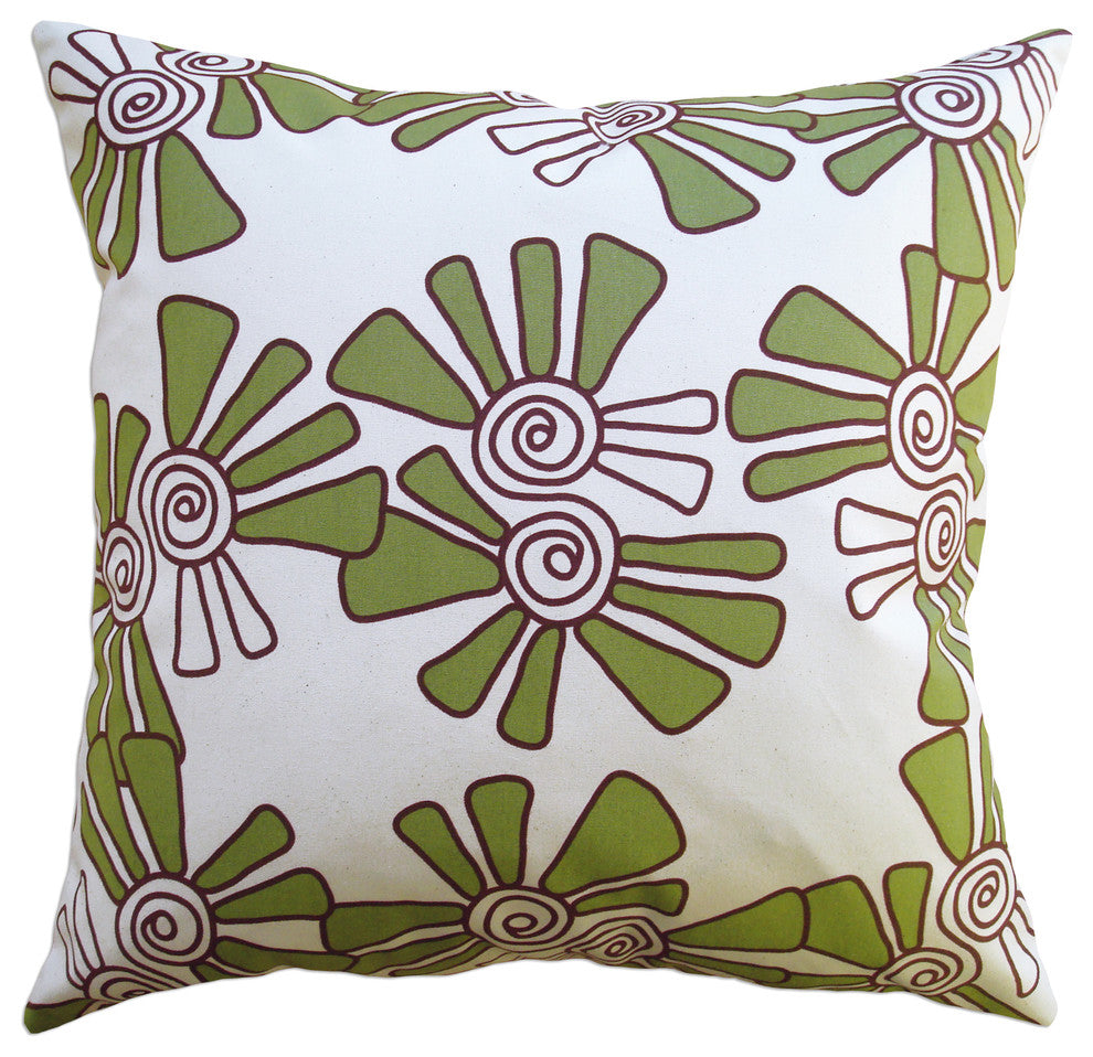 Hand Printed Canvas Pillow - Alex, Moss, 22 x 22