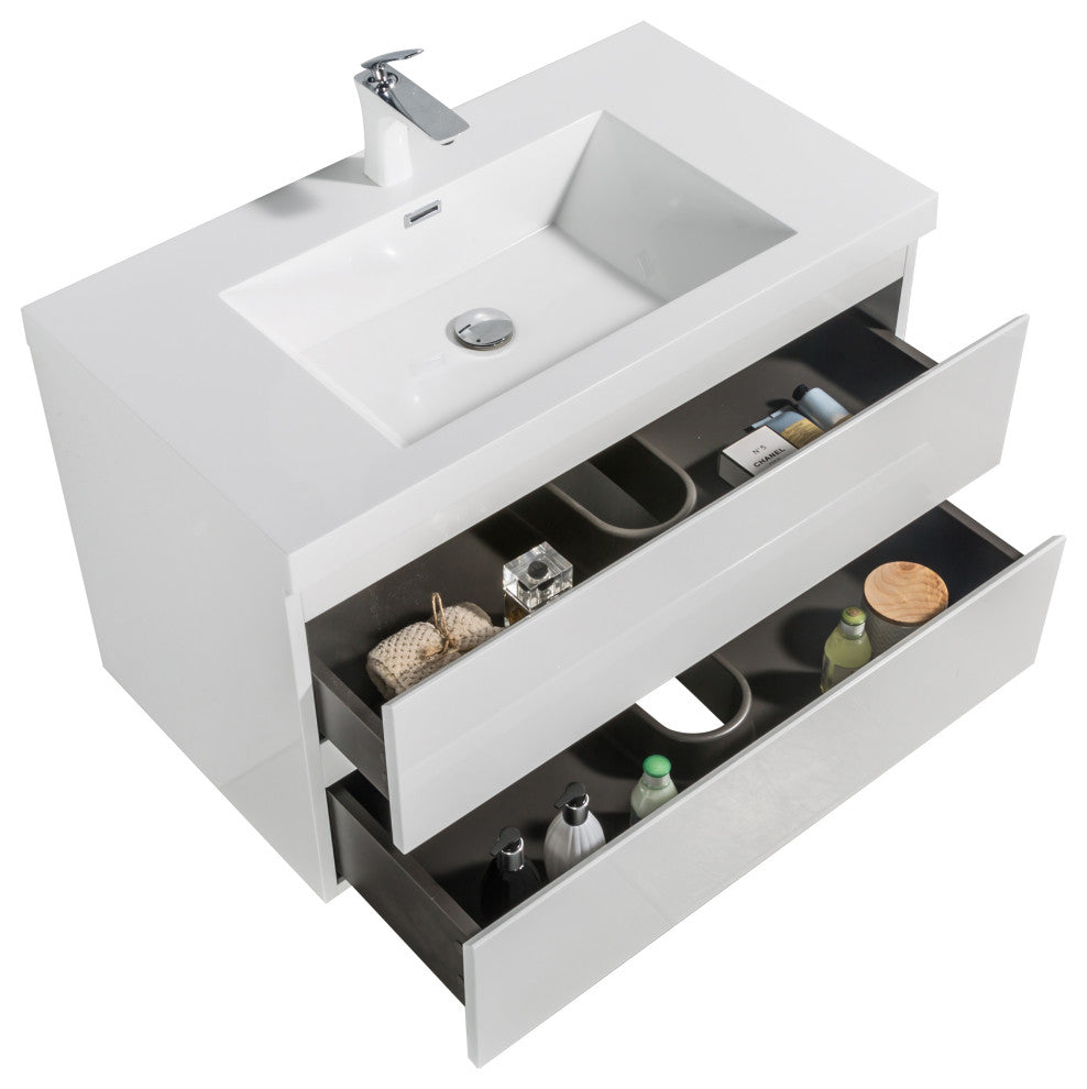 ALma-Angela Cement Grey Wall Mount Vanity With Sink, White, 36"