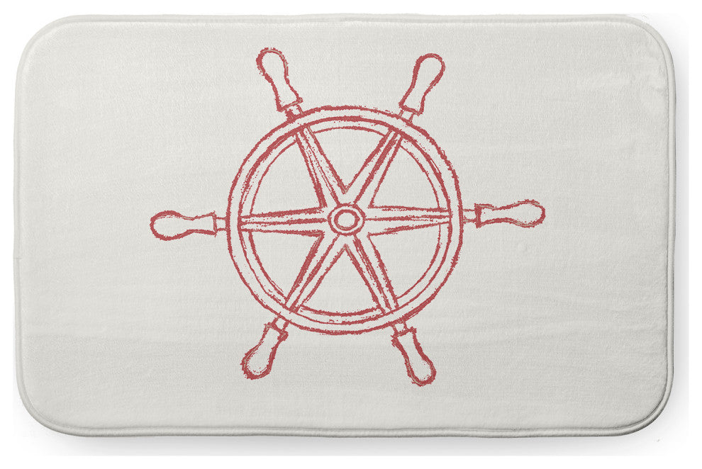 34" x 21" Large Ship Wheel Bathmat, Ligonberry Red