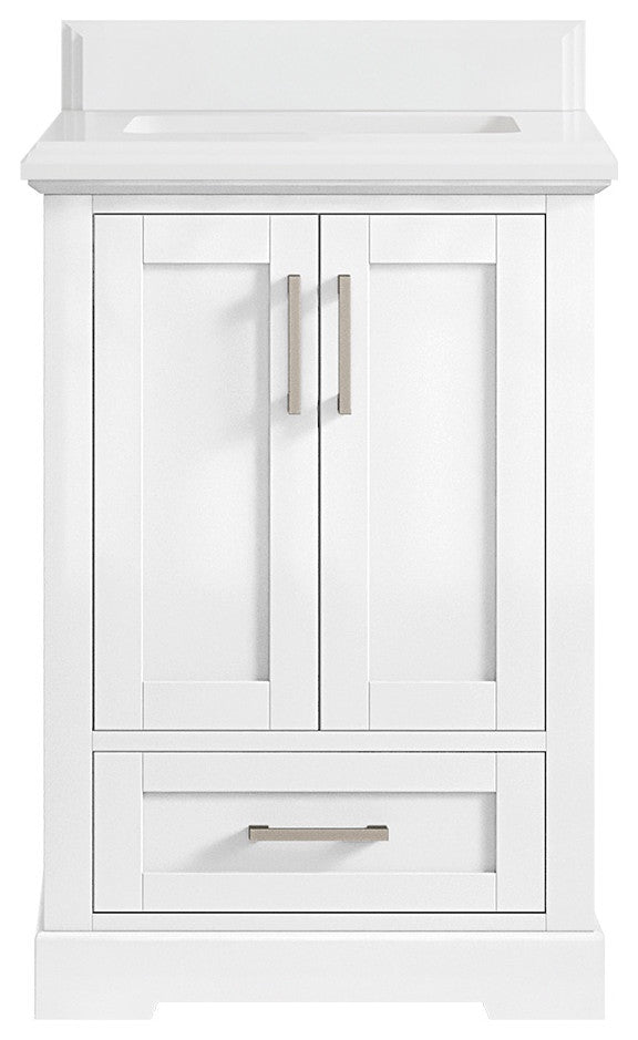 Boston 24 Single Sink Bathroom Vanity, White 1.5" White Quartz