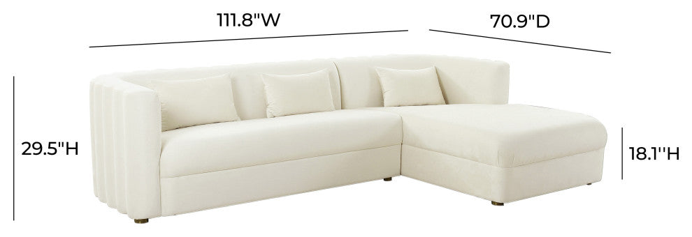 Callie Velvet Sectional, Cream, Raf