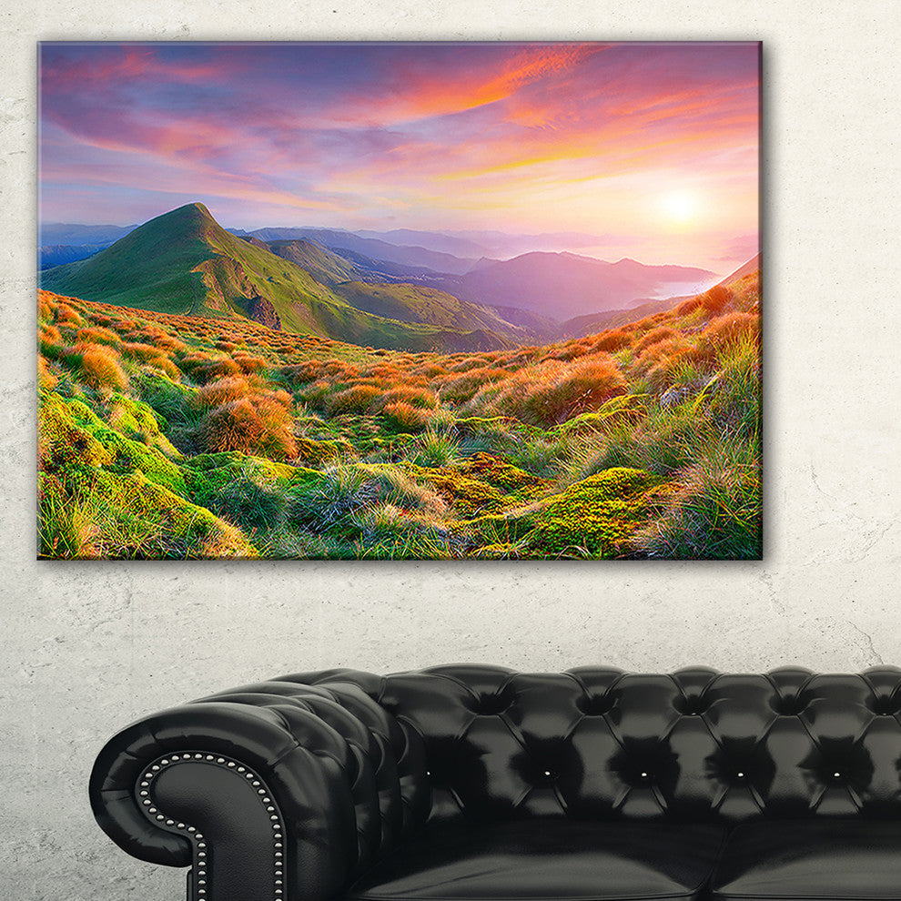 "Pretty Colorful Sunset in Mountains" Landscape Photo Wall Art, 32"x16"
