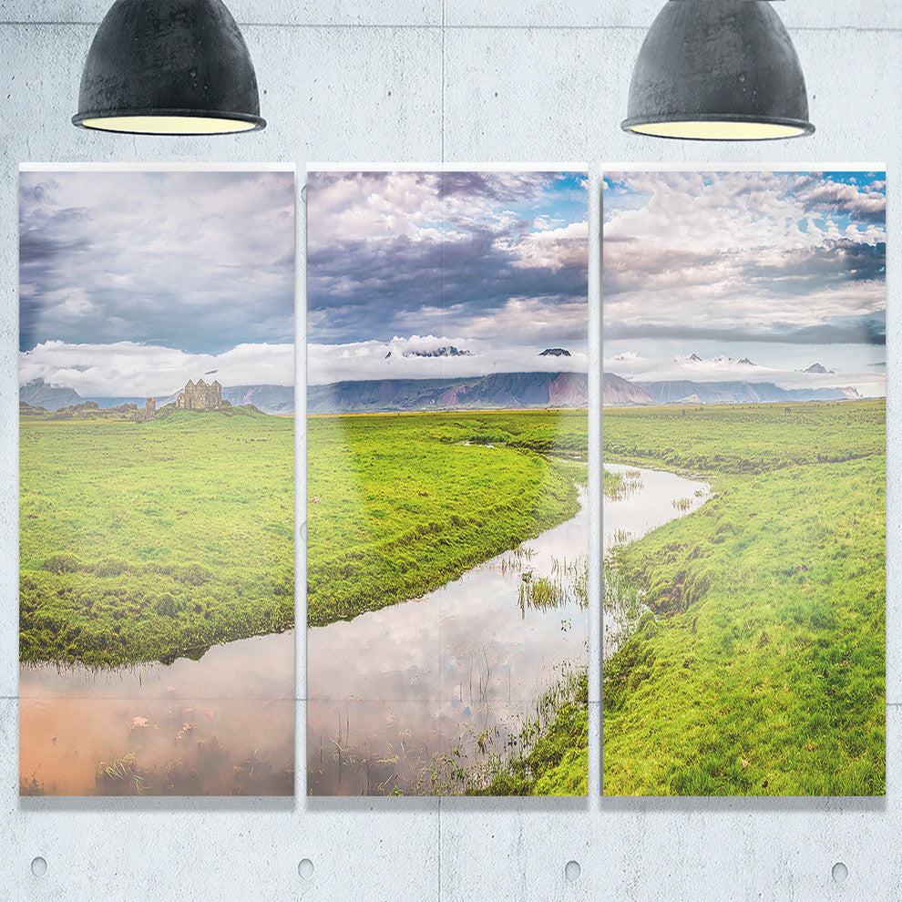 "Fantastic River on Mountains Iceland" Metal Wall Art, 3 Panels, 36"x28"