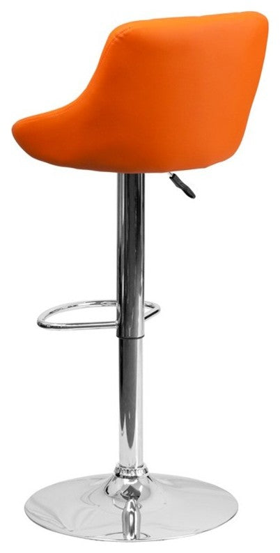 Estella Lily Low-Back Orange Vinyl Swivel Bucket Adjustable Barstool