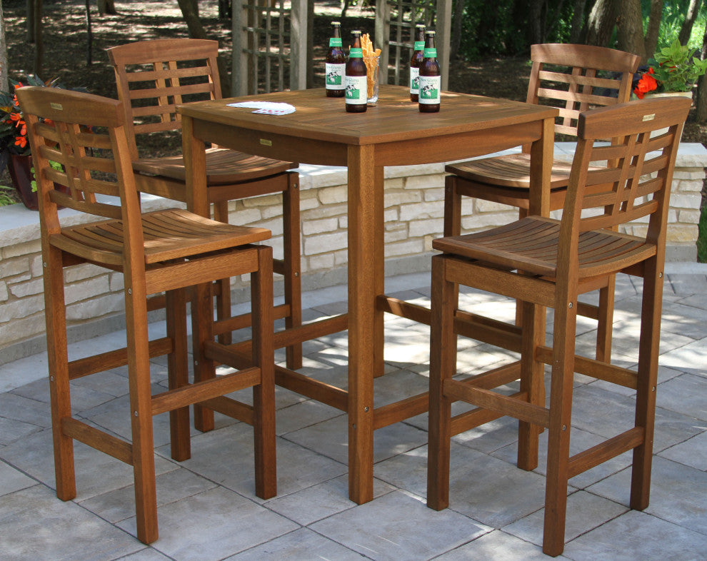 5-Piece Square Eucalyptus Bar Height Dining Set With Bar Chairs