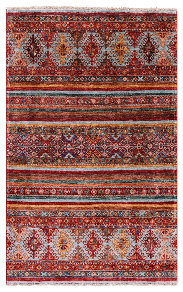 3' 10" X 6' 1" Handmade Khorjin Super Kazak Wool Rug Q5243