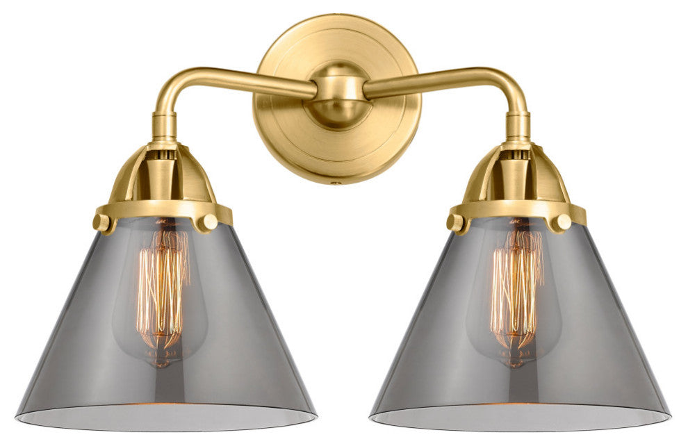 Large Cone Bath Vanity Light, Satin Gold, Plated Smoke, Plated Smoke
