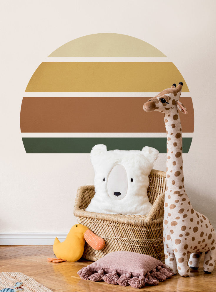 Retro Rising Sun Peel and Stick Vinyl Wall Sticker, Earthy, Small