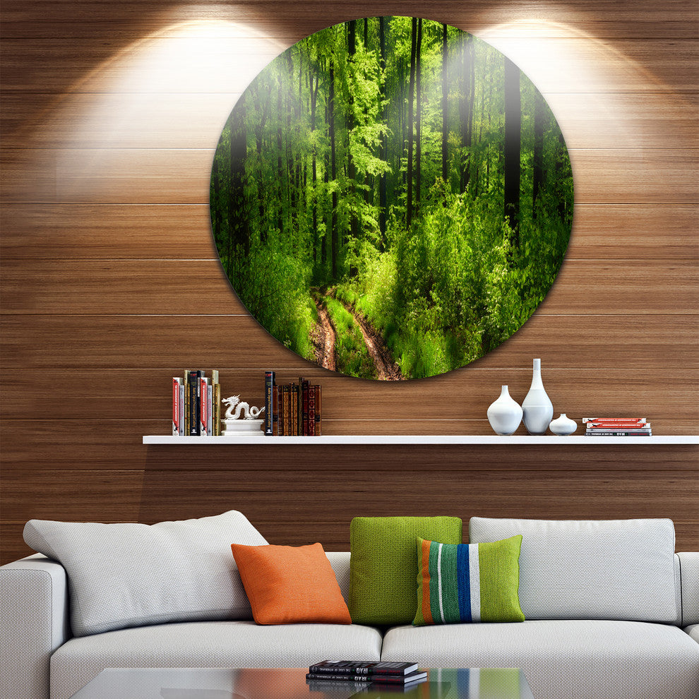Fascinating Greenery In Wild Forest, Forest Disc Metal Wall Art, 23"