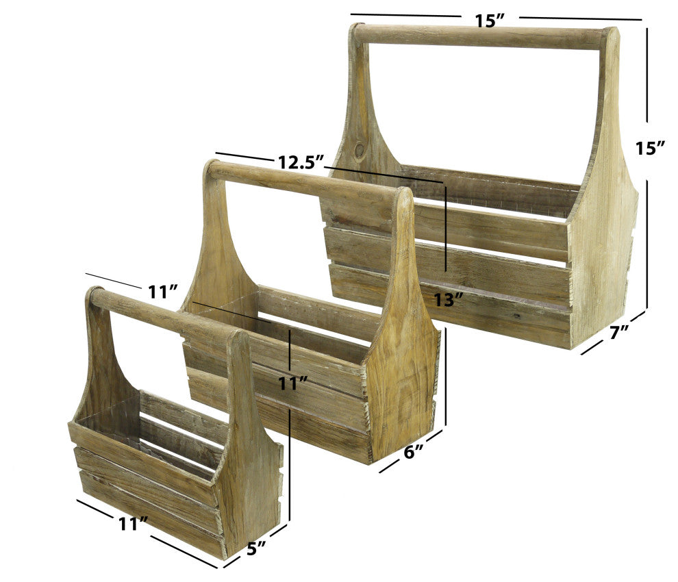 Rustic Wooden Caddy Holder Handcrafted Carrier, White, Set Of 3
