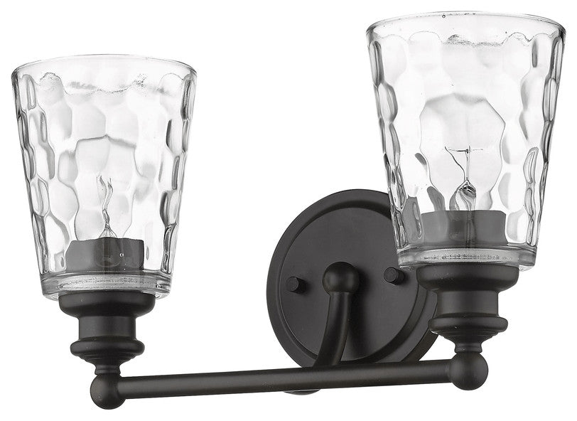 Bronze Metal and Pebbled Glass Two Light Wall Light