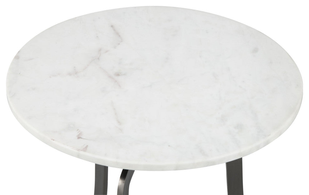 Sofa Side Table, Round, Artificial Marble, Aluminum Metal, White, Black, Lounge
