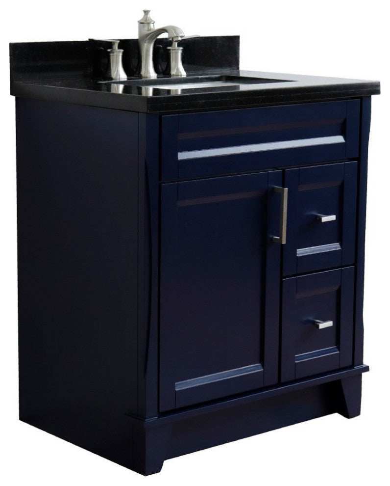31" Single Sink Vanity, Blue Finish With Black Galaxy Granite