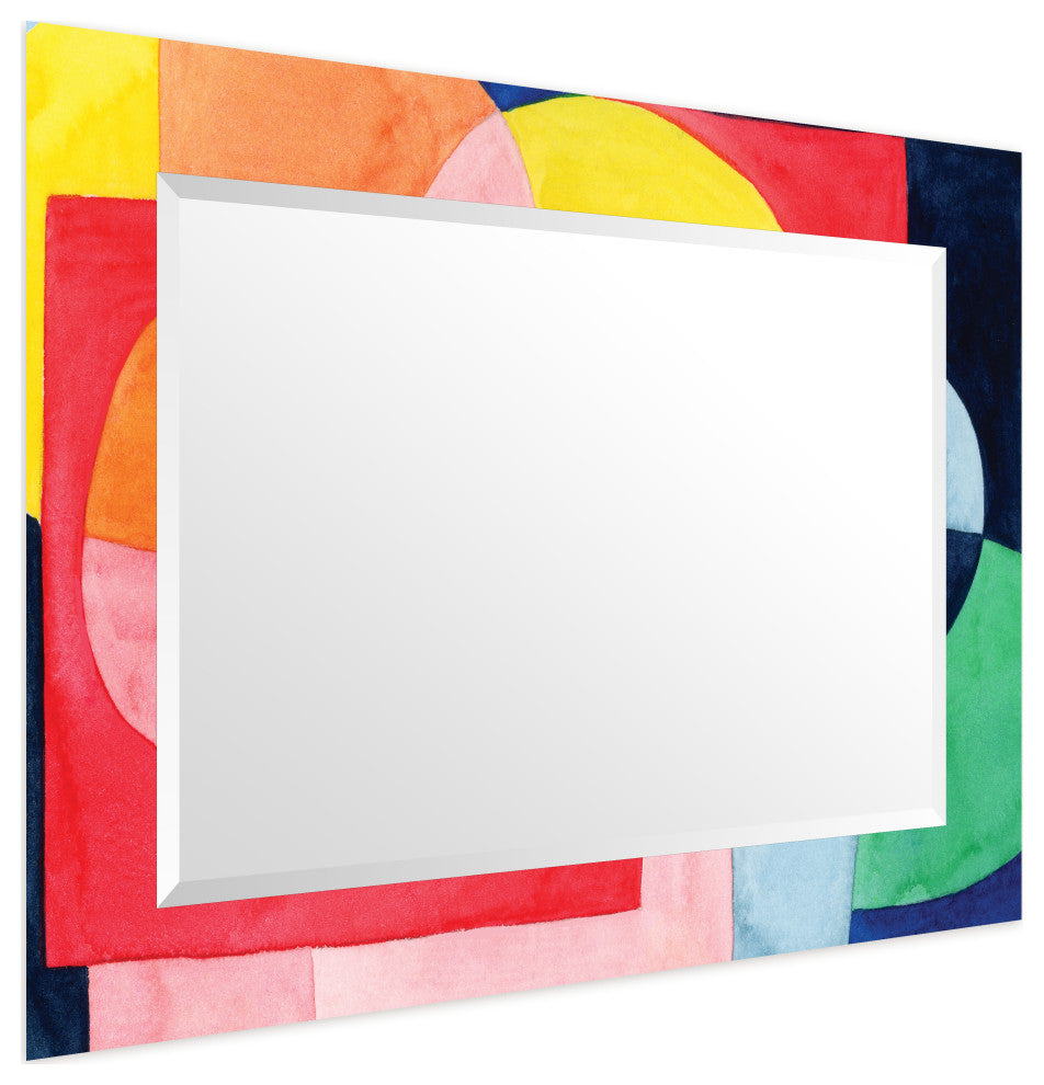 "Launder" Beveled Mirror on Printed Abstarct Tempered Art Glass, 40x30"