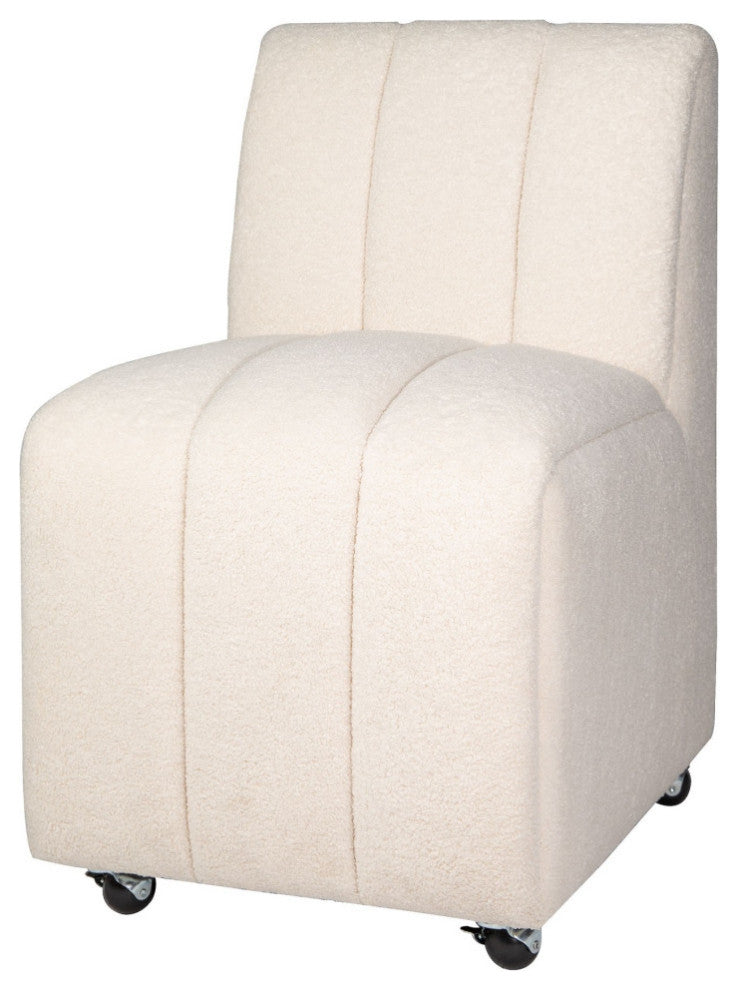 Tess Ivory Boucle Upholstered Dining Chair With Wheels Set of 2