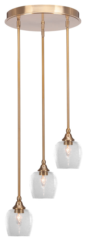 Empire 3-Light Cluster Pendalier, New Age Brass/Clear Bubble