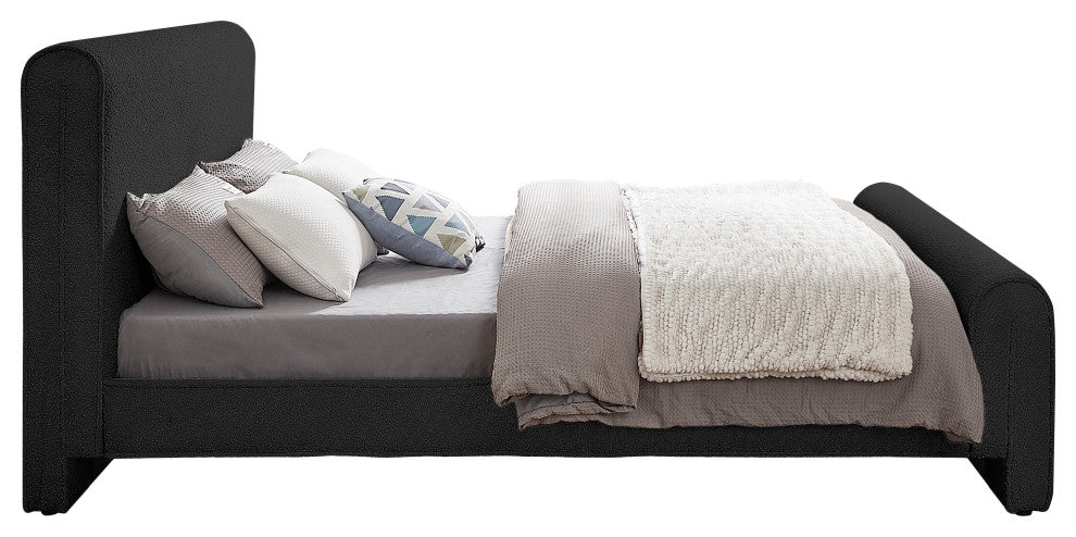 Stylus Black Boucle Fabric Full Bed, Black, King