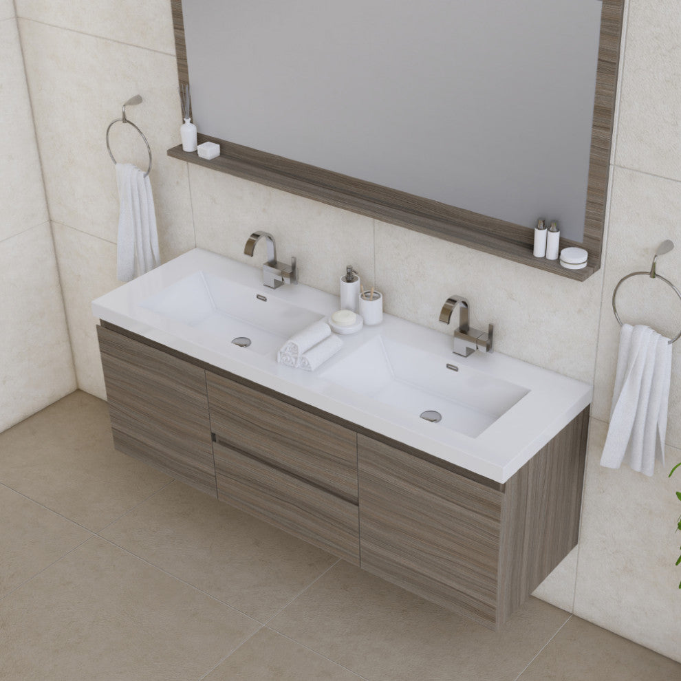 Paterno 60" Double Wall Mounted Bathroom Vanity, Gray