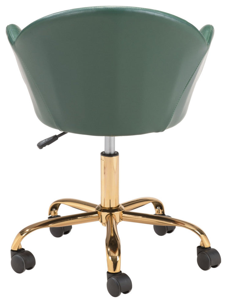 Computer Chair, Faux Vinyl Leather, Steel, Green, Gold, Home Business Office
