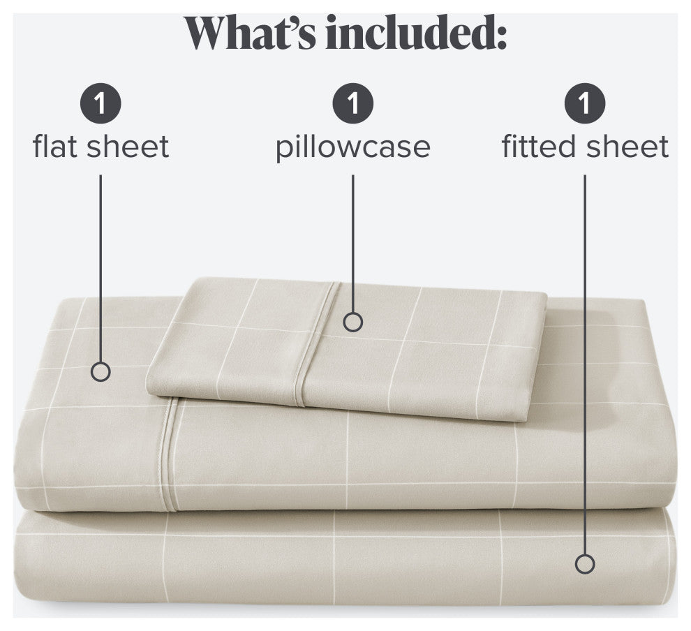 Twin XL 1800 Microfiber Sheet Set, Grid Stone/White