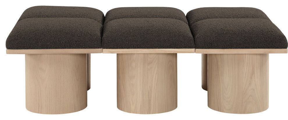 Pavilion Boucle Fabric Upholstered 6-Piece Bench, Brown, Natural Finish