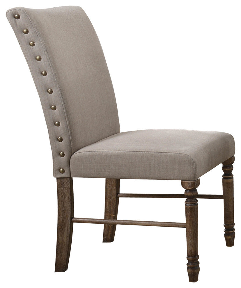 Leventis Cream Fabric Side Chairs, Weathered Oak, Set of 2