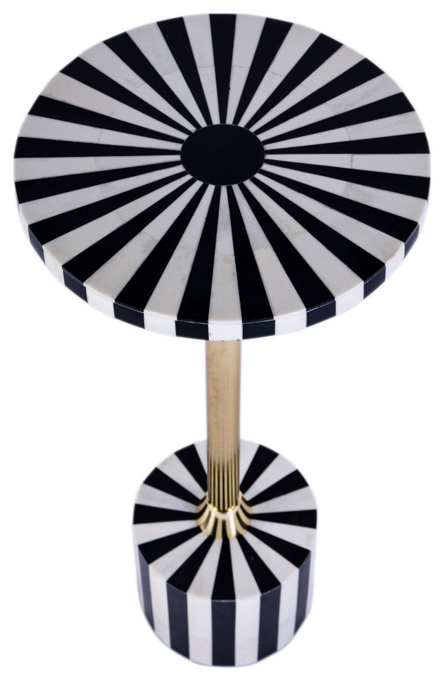 Zane Brass and Bone Inlay Side Round Side Table, Black Bone